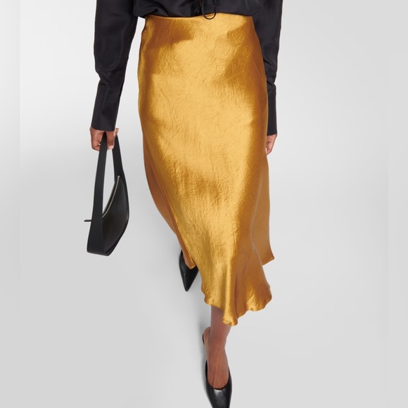Nasty Gal Metallic Gold Yellow Satin Midi Skirt size 10/M - Picture 3 of 5